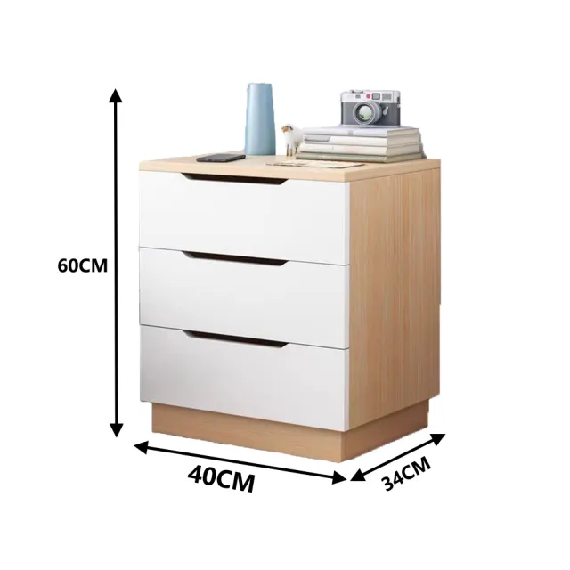 【E家工廠】床頭櫃 邊桌 三層抽屜櫃(063-三抽床頭櫃（賽杉木+白）)