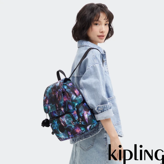 KIPLING官方旗艦館 米色老花拼接手提肩背托特包-DEV