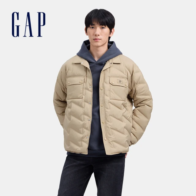 GAP 男裝 翻領羽絨外套-卡其色(637324)