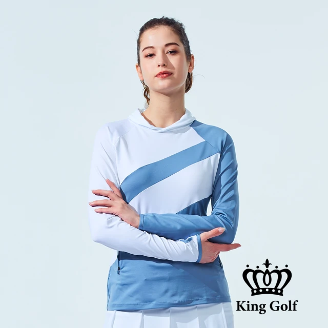 KING GOLF 網路獨家-女款運動風長袖上衣高爾夫球衫(淺藍)