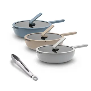 【WOKY 沃廚】哈哈鍋2.0 不沾深煎鍋28cm-含玻璃鍋蓋(附矽膠鍋鏟或料理夾/贈品隨機出貨)