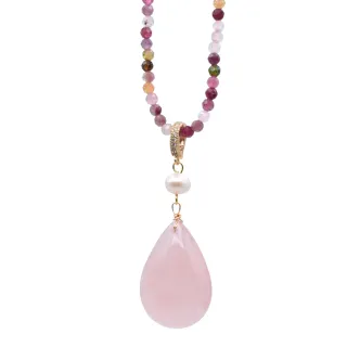 【Selene】水滴造型粉晶碧璽項鍊(招人緣貴人)