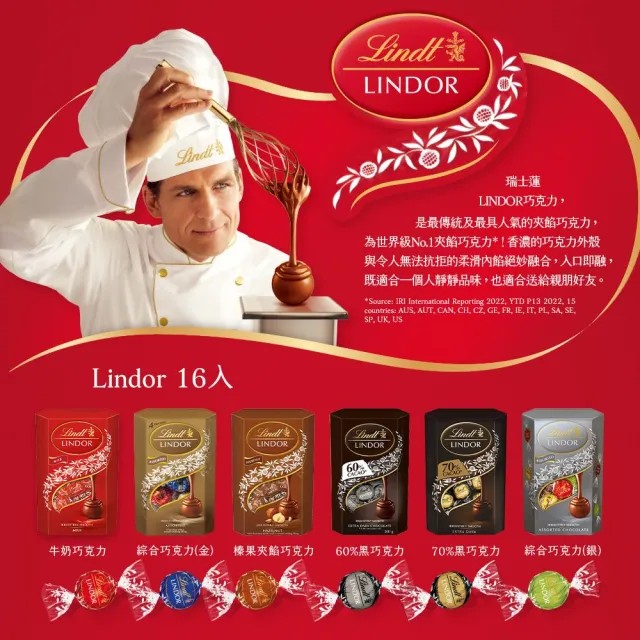 【Lindt 瑞士蓮】Lindor夾餡60%黑巧克力 200g(巧克力)