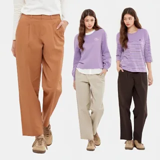 【Hang Ten】女裝-STRAIGHT FIT磨毛寬鬆錐形打褶休閑長褲(多色選)