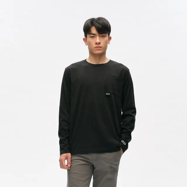 【JEEP】男裝 山林圖騰口袋純棉長袖T恤(黑色)