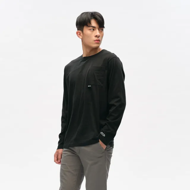 【JEEP】男裝 山林圖騰口袋純棉長袖T恤(黑色)