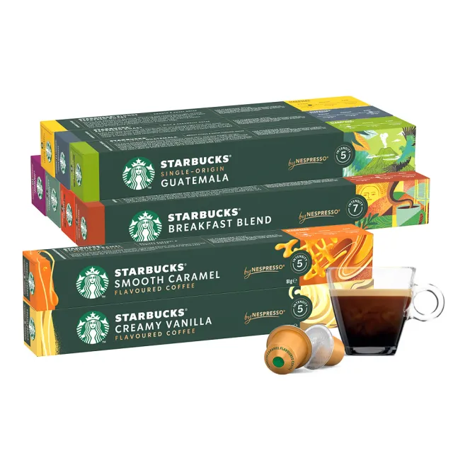 【STARBUCKS 星巴克】風味咖啡膠囊-香草+焦糖 共2盒組(適用於Nespresso膠囊咖啡機)