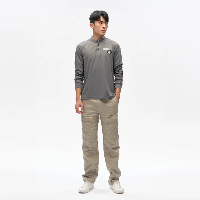 【JEEP】男裝 亨利領素色長袖POLO衫(灰色)