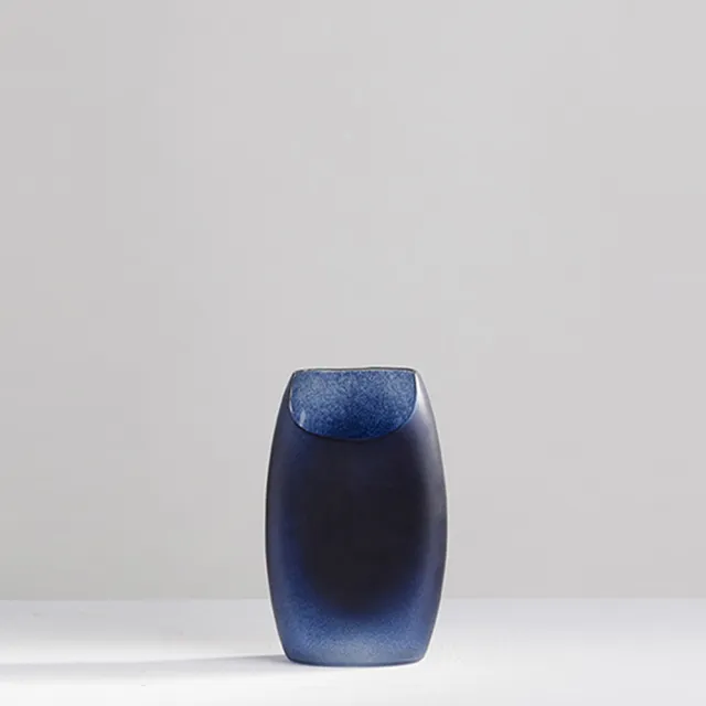 【3,co】玻璃月型口扁平花器-藍(8號)