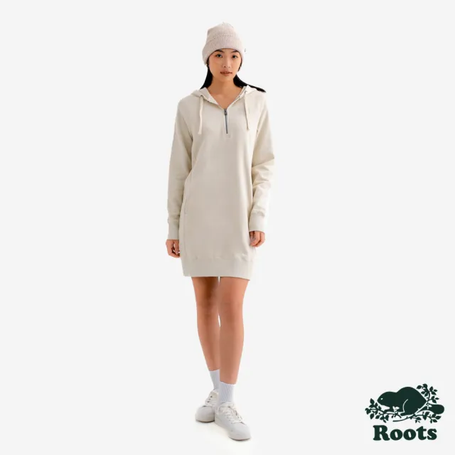 【Roots】Roots女裝- NEW DOCKSIDE LONGSLEEVE 連帽長洋裝(杏仁奶白)