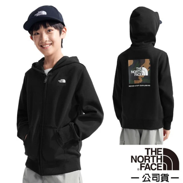 The North Face 童 CAMO BOX 機能性保暖透氣連帽外套.夾克.帽T(89XW-JK3 黑色)