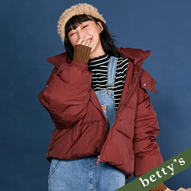 betty’s 貝蒂思 雙邊拉鍊短版連帽羽絨外套(棕紅色)