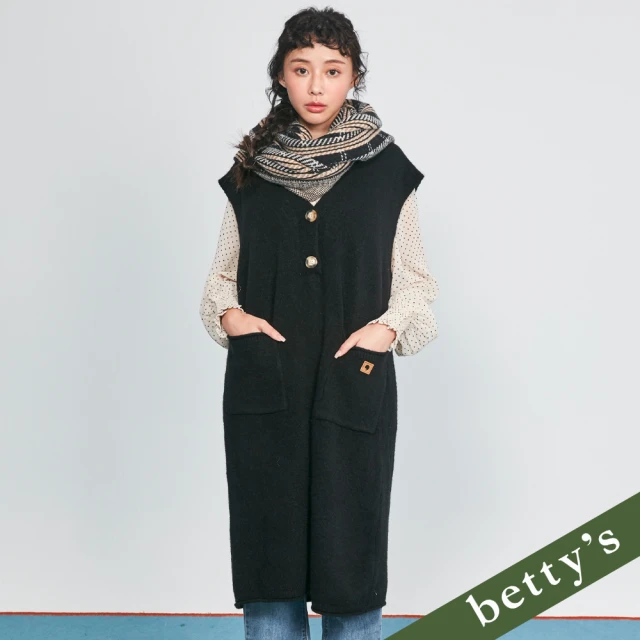 betty’s 貝蒂思 V領排釦無袖長版毛衣背心(黑色)