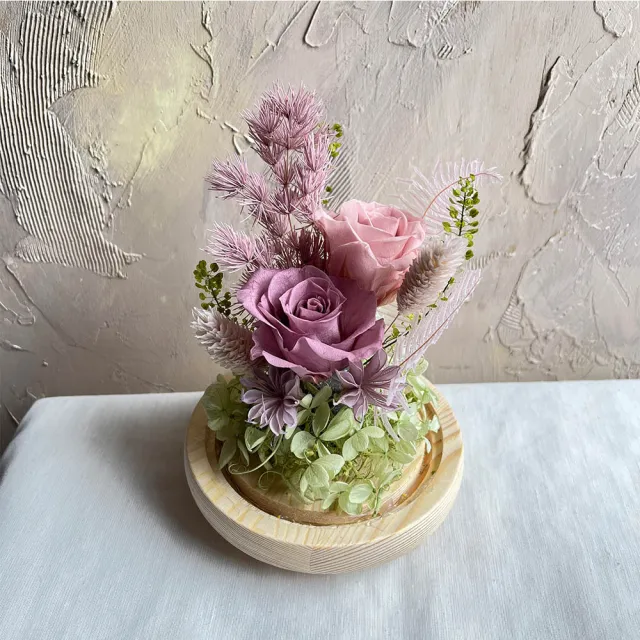 【OSTARA FLORIST 奧斯塔拉花藝】粉霧紫色永生玫瑰玻璃罩(永生花、玫瑰花、情人節、母親節、生日)