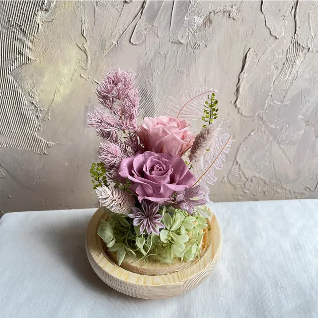 【OSTARA FLORIST 奧斯塔拉花藝】粉霧紫色永生玫瑰玻璃罩(永生花、玫瑰花、情人節、母親節、生日)