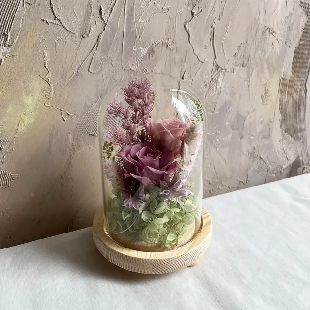 【OSTARA FLORIST 奧斯塔拉花藝】粉霧紫色永生玫瑰玻璃罩(永生花、玫瑰花、情人節、母親節、生日)