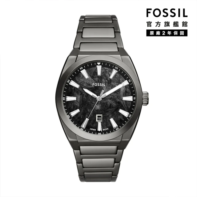 FOSSIL Everett 極簡礦黑手錶 鐵灰色不鏽鋼鍊帶 42MM FS6075