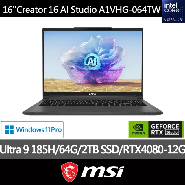 【MSI 微星】16吋 Ultra 9 185H RTX4080 創作者筆電(Creator 16 AI Studio/64G/2TB SSD/W11P/A1VHG-064TW)