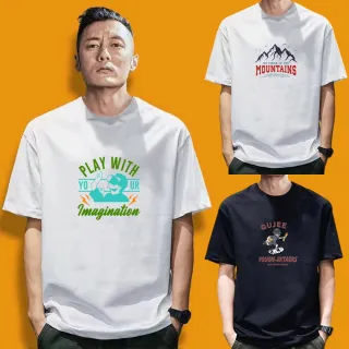 【MoonDy】純棉短袖 t恤 男裝 寬鬆版 Oversize T-shirt 休閒短t 上衣 印花上衣 落肩上衣  