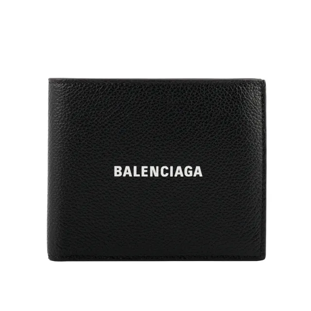 【Balenciaga 巴黎世家】經典LOGO牛皮8卡對開短夾(黑)