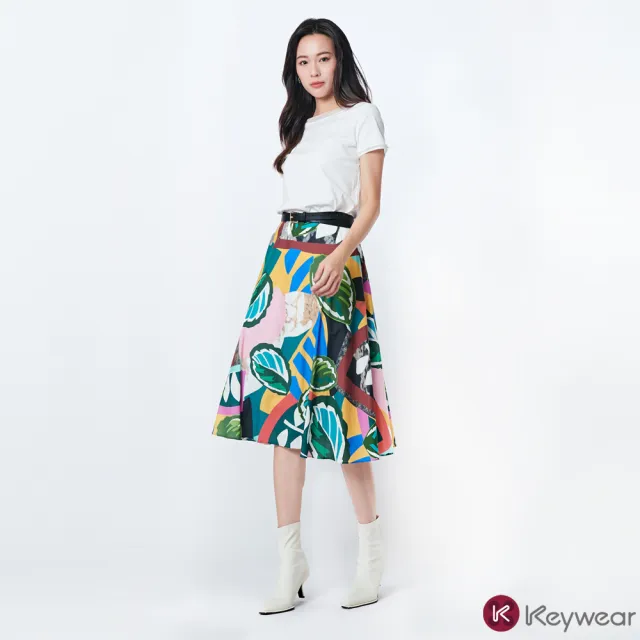 【KeyWear 奇威名品】鮮明的色彩印花中庸裙