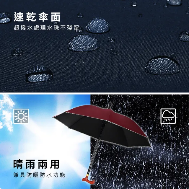 【雙龍牌】買一送一英爵降溫黑膠休閒傘健走傘 防滑尾自動直傘(降溫13度抗UV拐杖型手把晴雨傘A6368K)