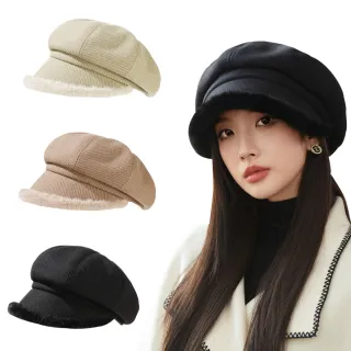 【MUAN】日系秋冬毛絨邊保暖八角帽 畫家帽(報童帽 貝雷帽)