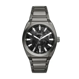 【FOSSIL 官方旗艦館】Everett 極簡礦黑手錶 鐵灰色不鏽鋼鍊帶 42MM FS6075