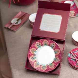 【PIP STUDIO】Oriental Flower Festival 盤子禮盒21cm-深粉(4入組)