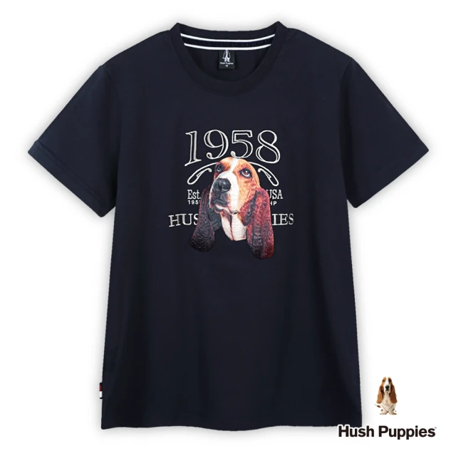 Hush Puppies 男裝 T恤 素色造型文字品牌刺繡狗T恤(丈青/ 44111201)