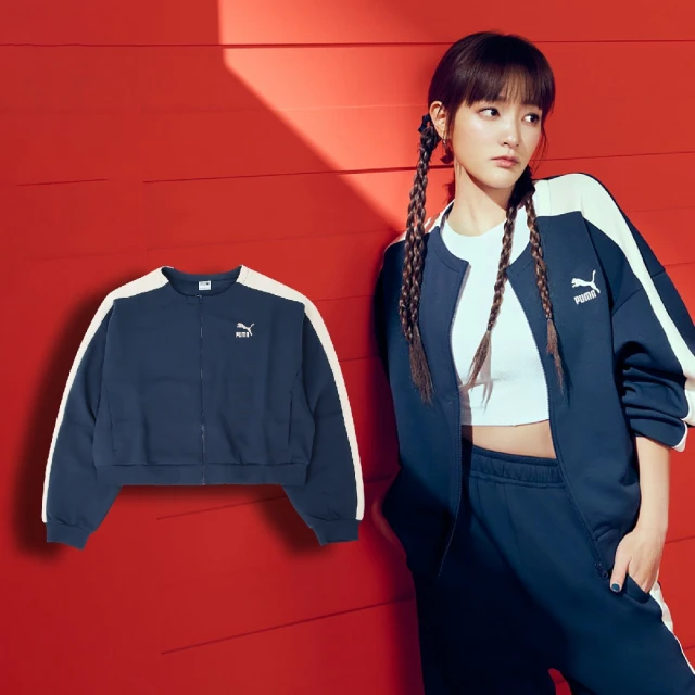 PUMA 外套 T7 MX Jacket 女款 藍 米白 排汗 短版 飛鼠袖 價課 王淨著用款(628131-14)