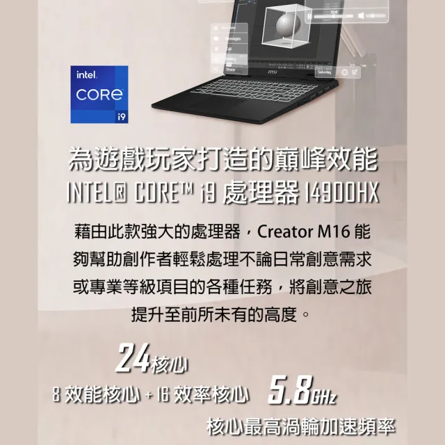 M365★【MSI 微星】16吋i9 RTX4060-8G 創作者筆電(Creator M16 HX/i9-14900HX/32G/1TB SSD/W11P/055TW)