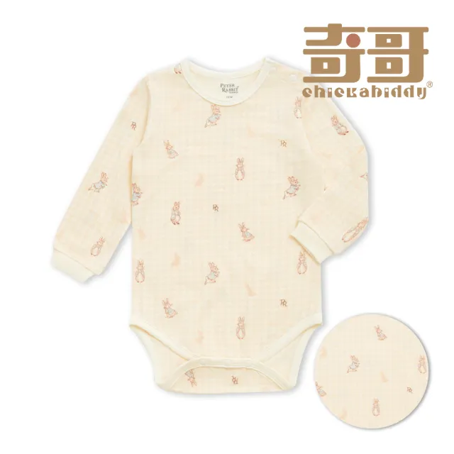 【奇哥】比得兔 嬰幼童裝 千鳥比得長袖側開包屁衣/兔裝-遠紅外線柔暖布(12-24個月)