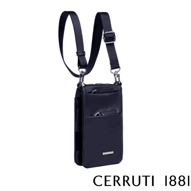 【Cerruti 1881】義大利原裝進口 頂級小牛皮手機包肩背包斜背包(深藍色 CEBO06659M)