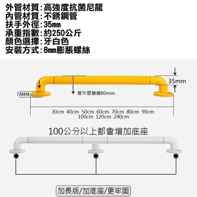 180cm 安全扶手 ABS防滑 一字型扶手 浴室扶手(C型扶手 馬桶扶手 浴缸扶手)