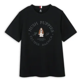 【Hush Puppies】男裝 T恤 經典立體品牌刻字刺繡狗T恤(黑色 / 44111205)