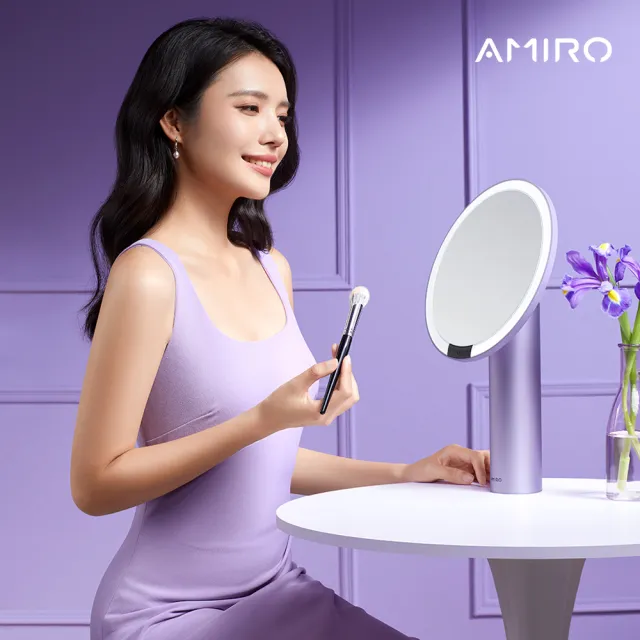 【AMIRO】Oath自動感光LED化妝鏡-愛意信使禮盒-暮山紫(美妝鏡 母親節禮物 生日禮物)