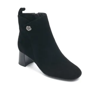 【Pineapple Outfitter】BAYARD 絨面山茶花粗跟短靴(黑色)