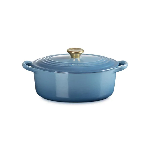 【Le Creuset】琺瑯鑄鐵鍋橢圓鍋23cm(藍色迷霧 內鍋白)