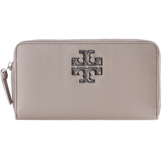 TORY BURCH Britten DUO法國灰皮革簍空LOGO拉鍊式長夾