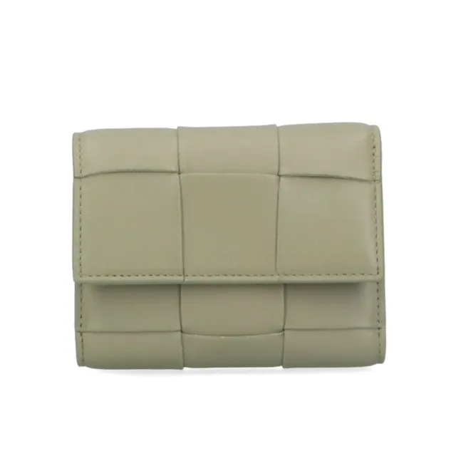 【BOTTEGA VENETA 寶緹嘉】BV Cassette Tri-Fold Zip 三折 經典編織 羊皮 短夾 皮夾 Travertine色 651372