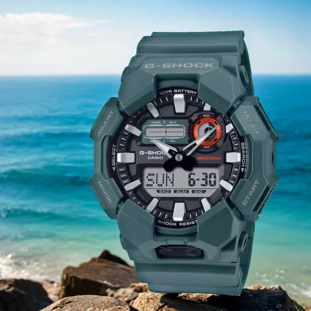 【CASIO 卡西歐】G-SHOCK 10年電力雙顯手錶 學生錶(GA-010-2A)