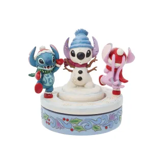 【Enesco】精品家飾 Disney 迪士尼 星際寶貝 史迪奇和安琪聖誕雪人旋轉居家擺飾