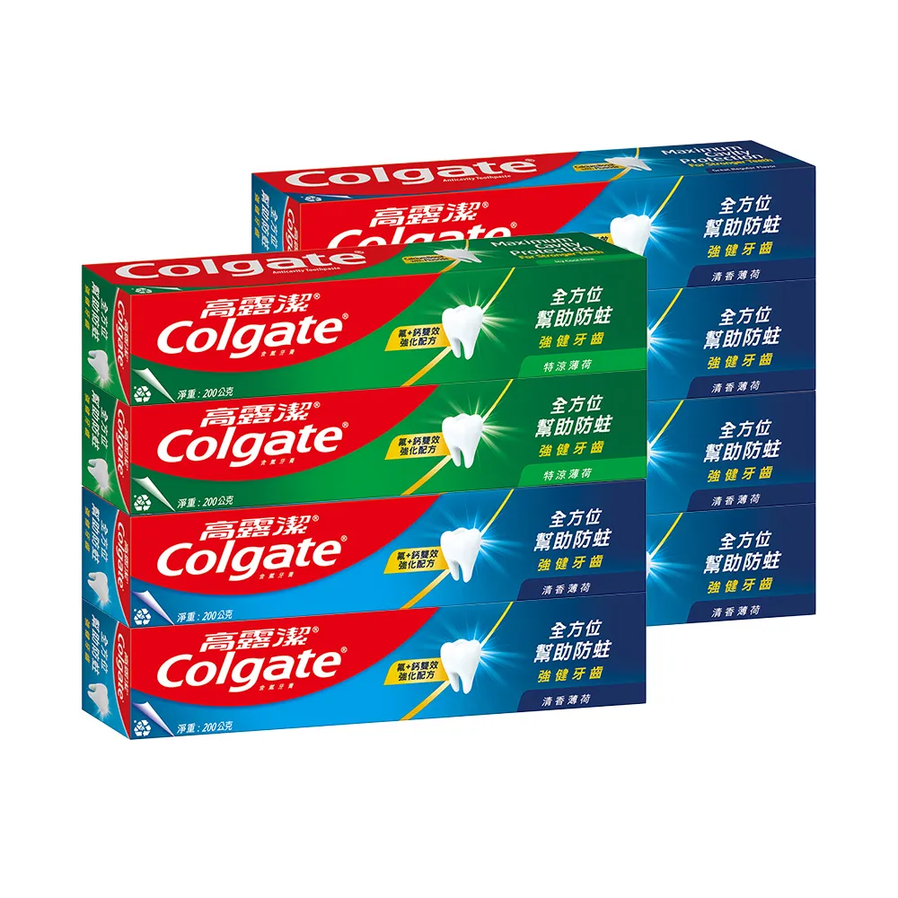 【Colgate 高露潔】清香特涼薄荷牙膏200gX8入(全齒防護/口氣清新)