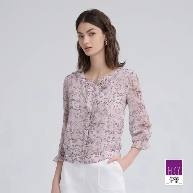 【ILEY 伊蕾】浪漫花卉印花假兩件雪紡上衣(粉;M-2L;1243071414)