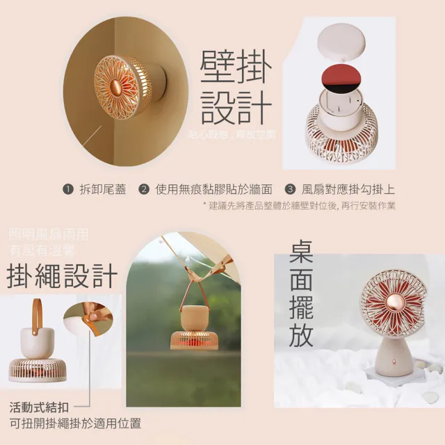 【SOTHING 向物】無線遙控 壁掛/桌面多用途擺頭風扇 鈴蘭(usb風扇 桌扇 夜燈 壁掛扇 掛扇 桌面風扇 露營)