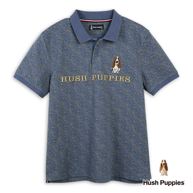 Hush Puppies 男裝 POLO衫 滿版HP刺繡狗短袖POLO衫(灰藍 / 44101203)