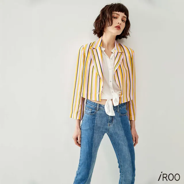 【iROO】繽紛直條紋休閒外套