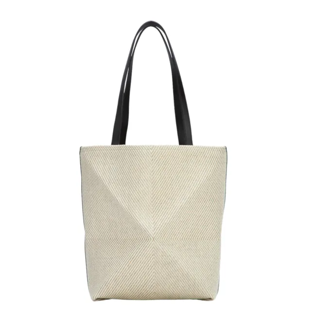【LOEWE 羅威】Puzzle Fold Tote 中款 緹花織棉質 折疊 托特包 淺米色 自然色