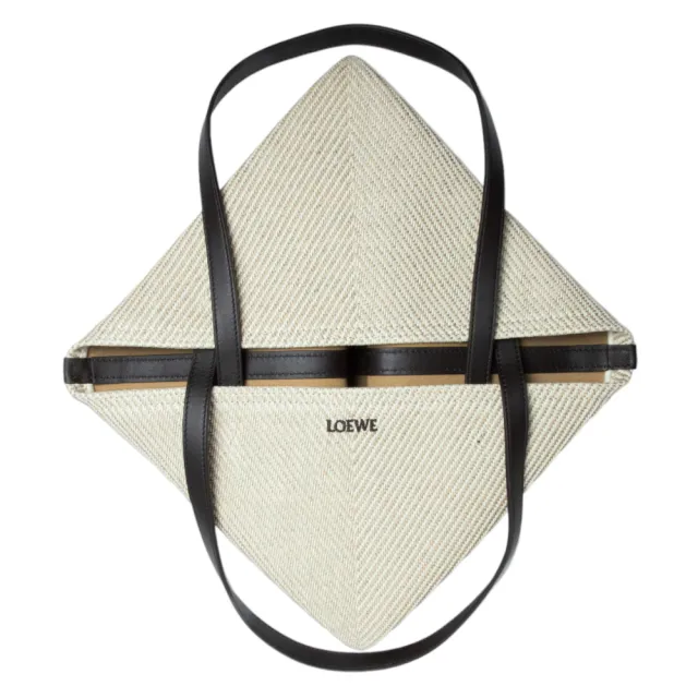 【LOEWE 羅威】Puzzle Fold Tote 中款 緹花織棉質 折疊 托特包 淺米色 自然色